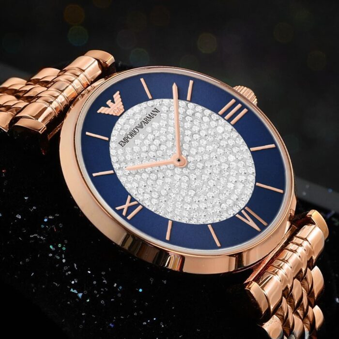 Emporio Armani Gianni T-Bar Quartz Crystals Black Dial Gold Steel Strap Watch For Women - AR11423 - Image 2